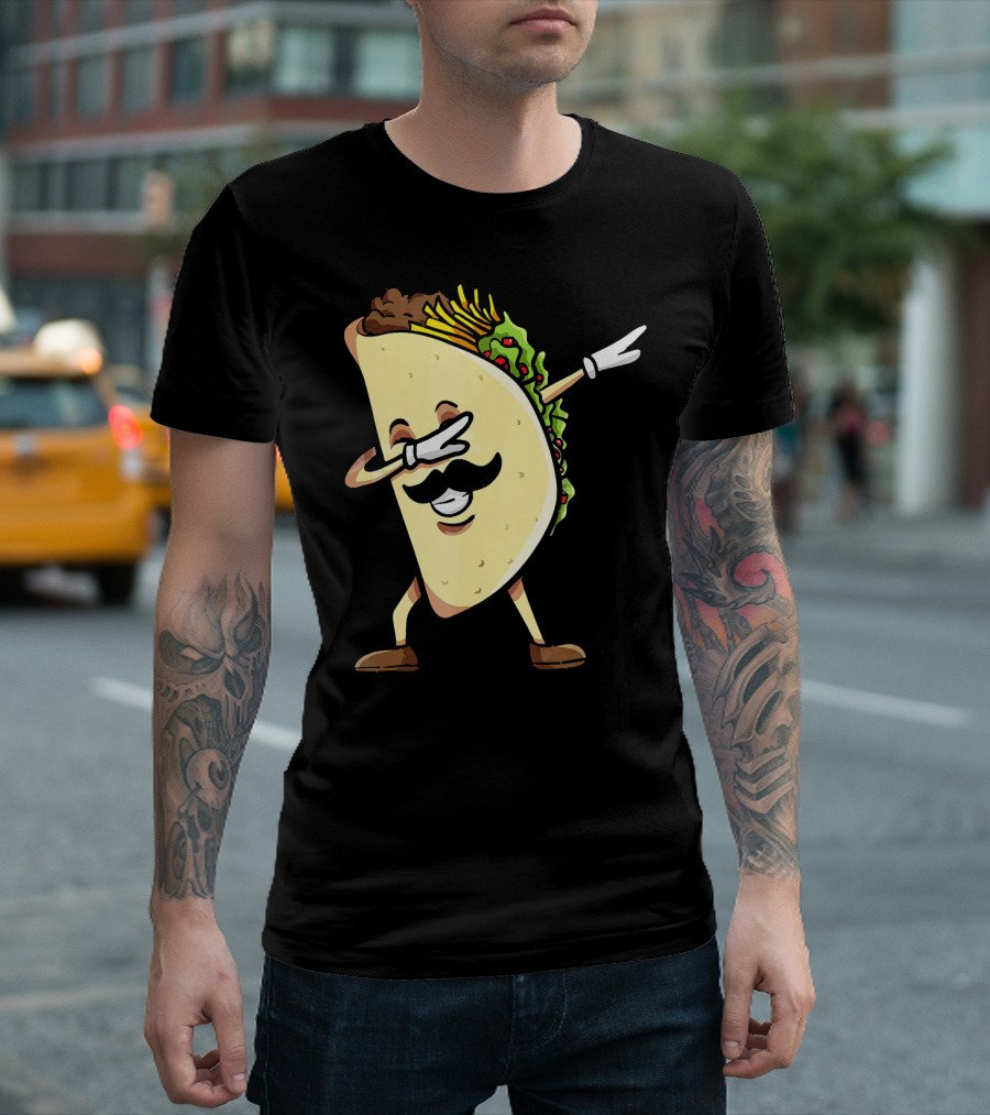 Dabbing Taco Mexican Food Lover with Mustache Dancer T-Shirt
