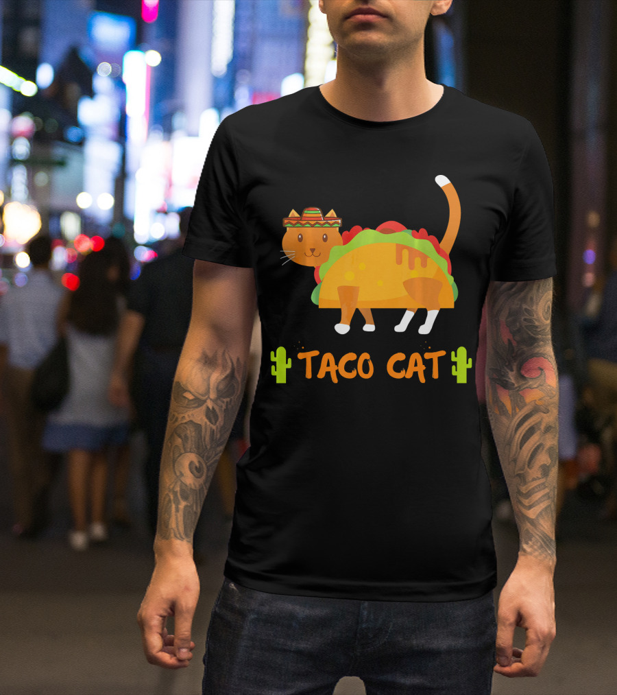 Taco Cat Sombrero With Cactus Fun T-Shirt