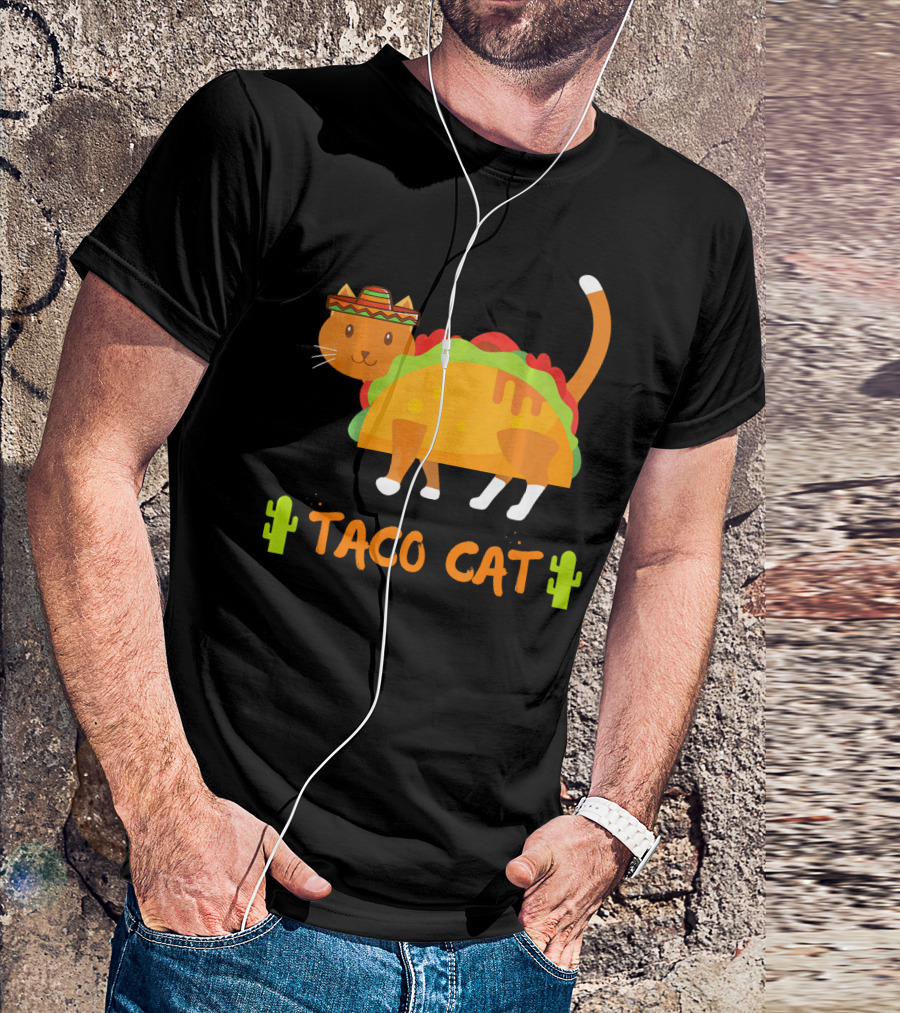 Taco Cat Sombrero With Cactus Fun T-Shirt