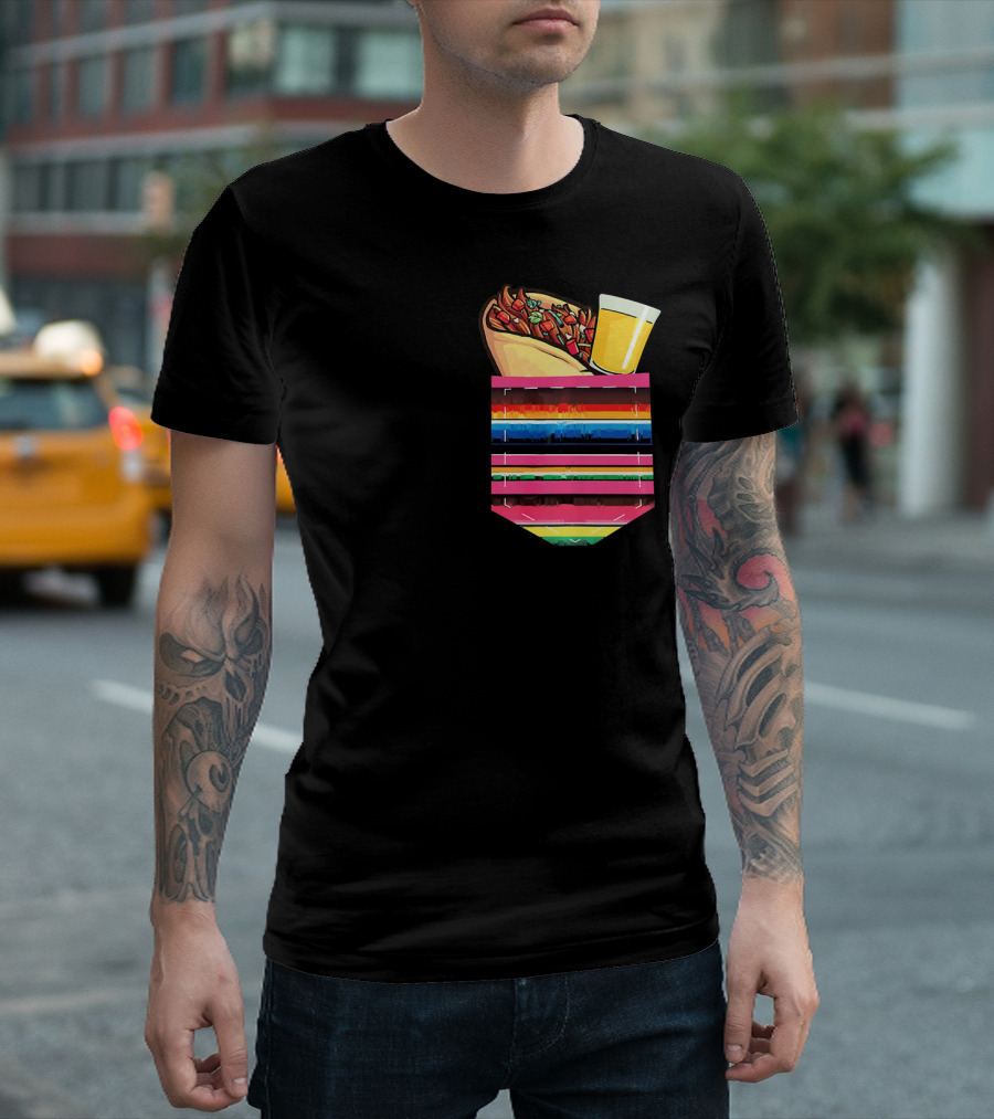 Tacos And Tequila Vibrant Serape Pocket T-Shirt
