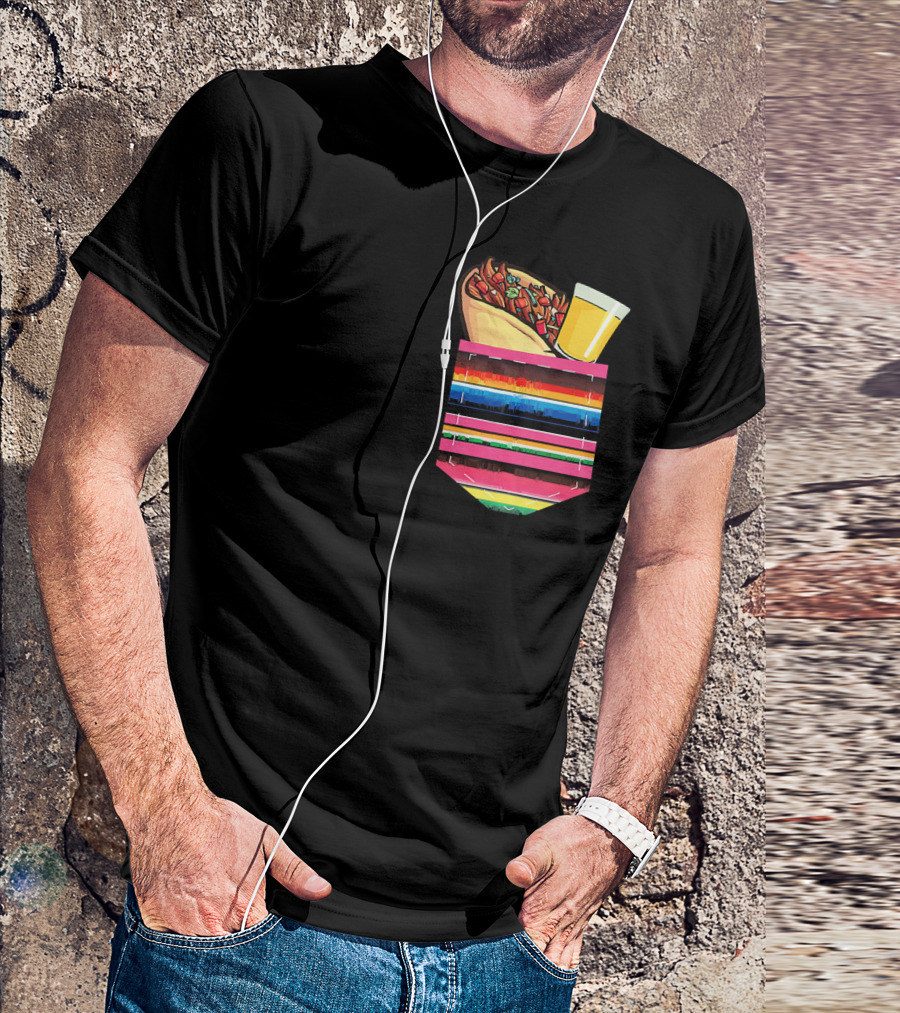 Tacos And Tequila Vibrant Serape Pocket T-Shirt