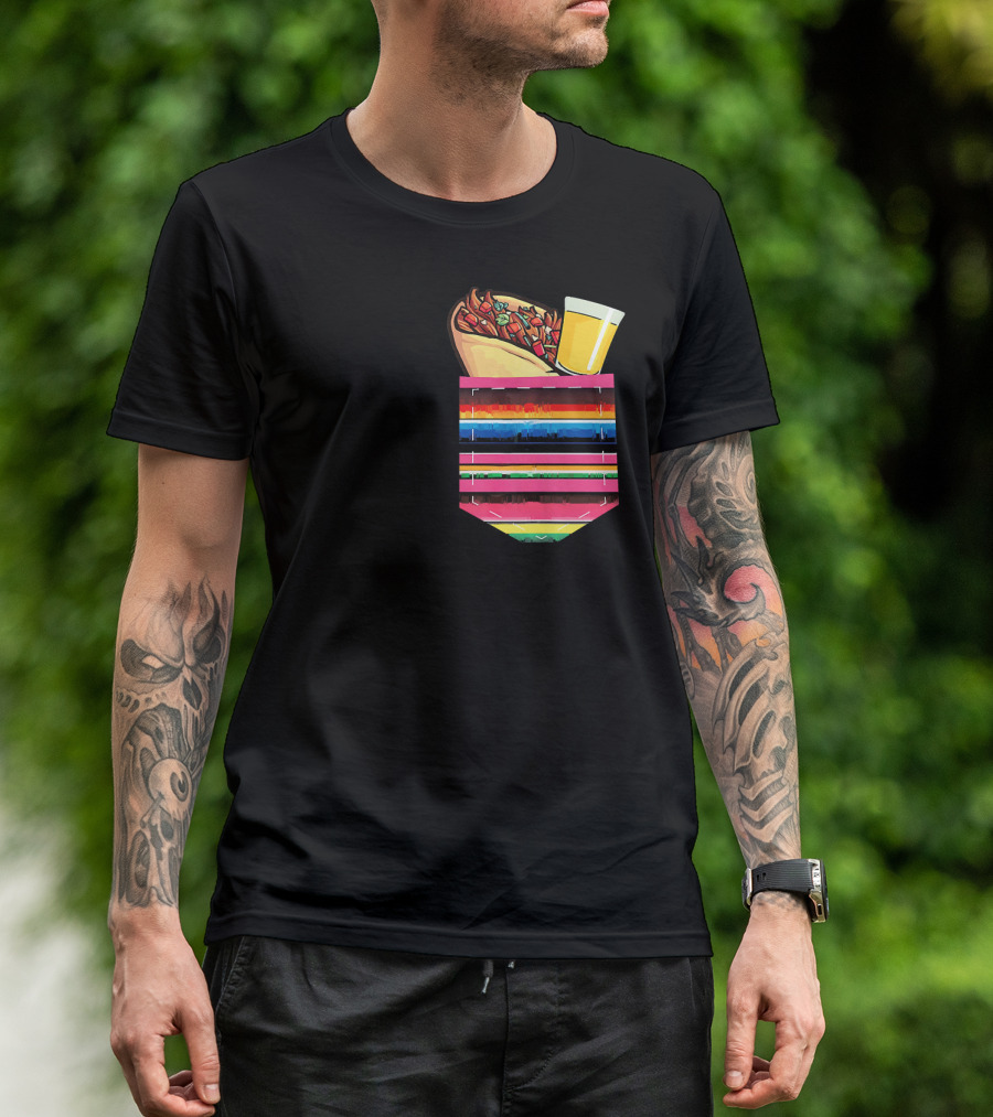 Tacos And Tequila Vibrant Serape Pocket T-Shirt