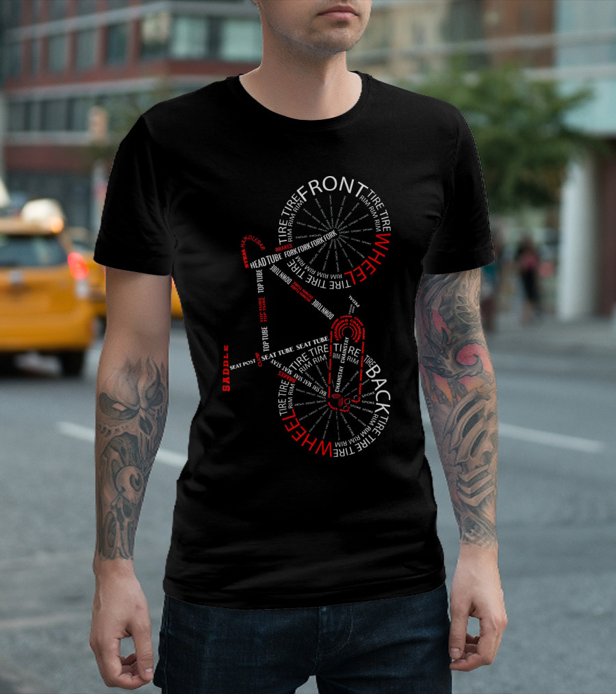 Bicycle Anatomy Front Wheel Back Wheel Saddle Tire Tube Parts T-Shirt
