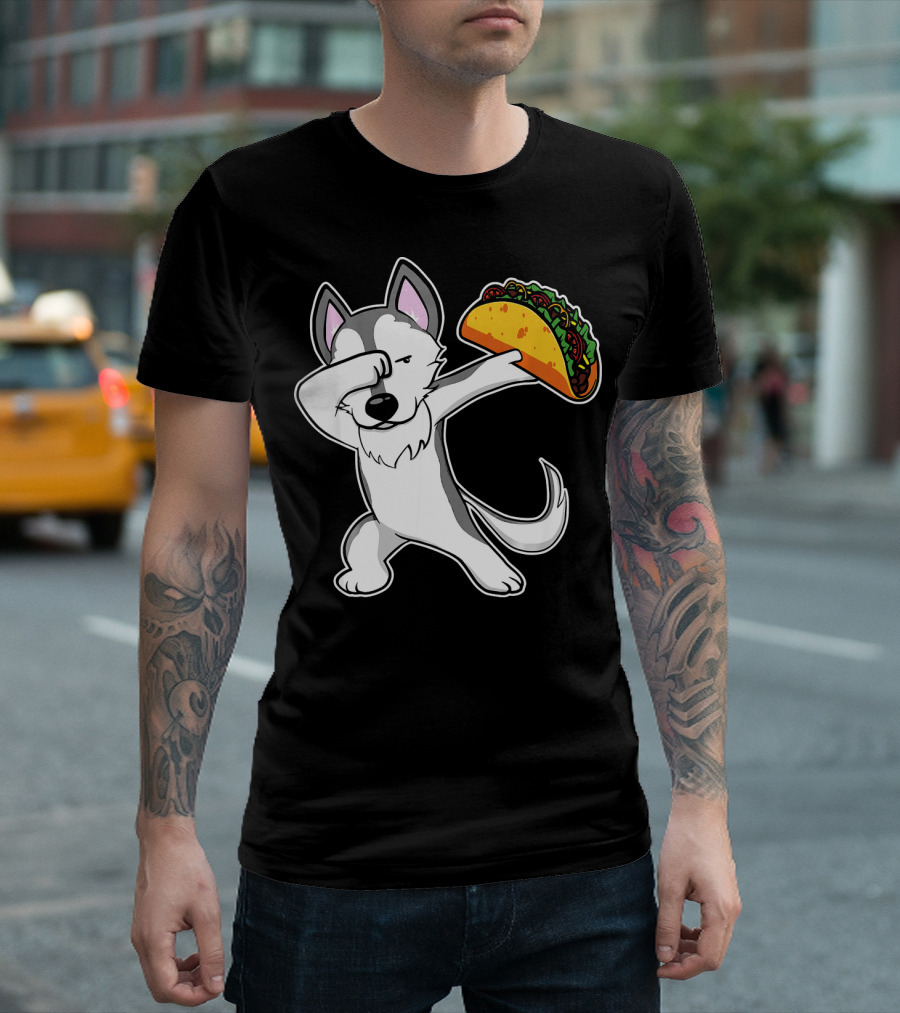 Husky Dabbing with Taco Funny Dance Lover T-Shirt