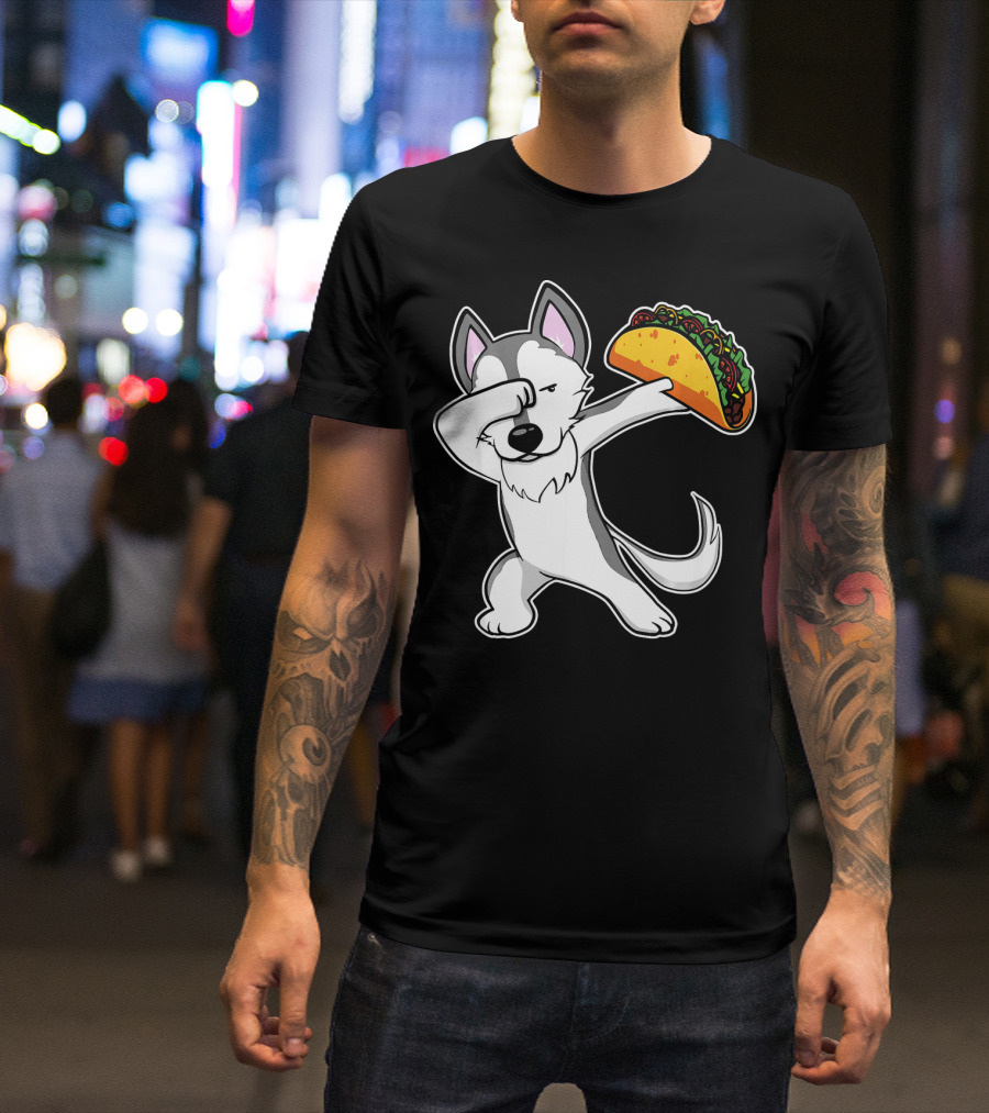 Husky Dabbing With Taco Funny Dance Lover T-Shirt