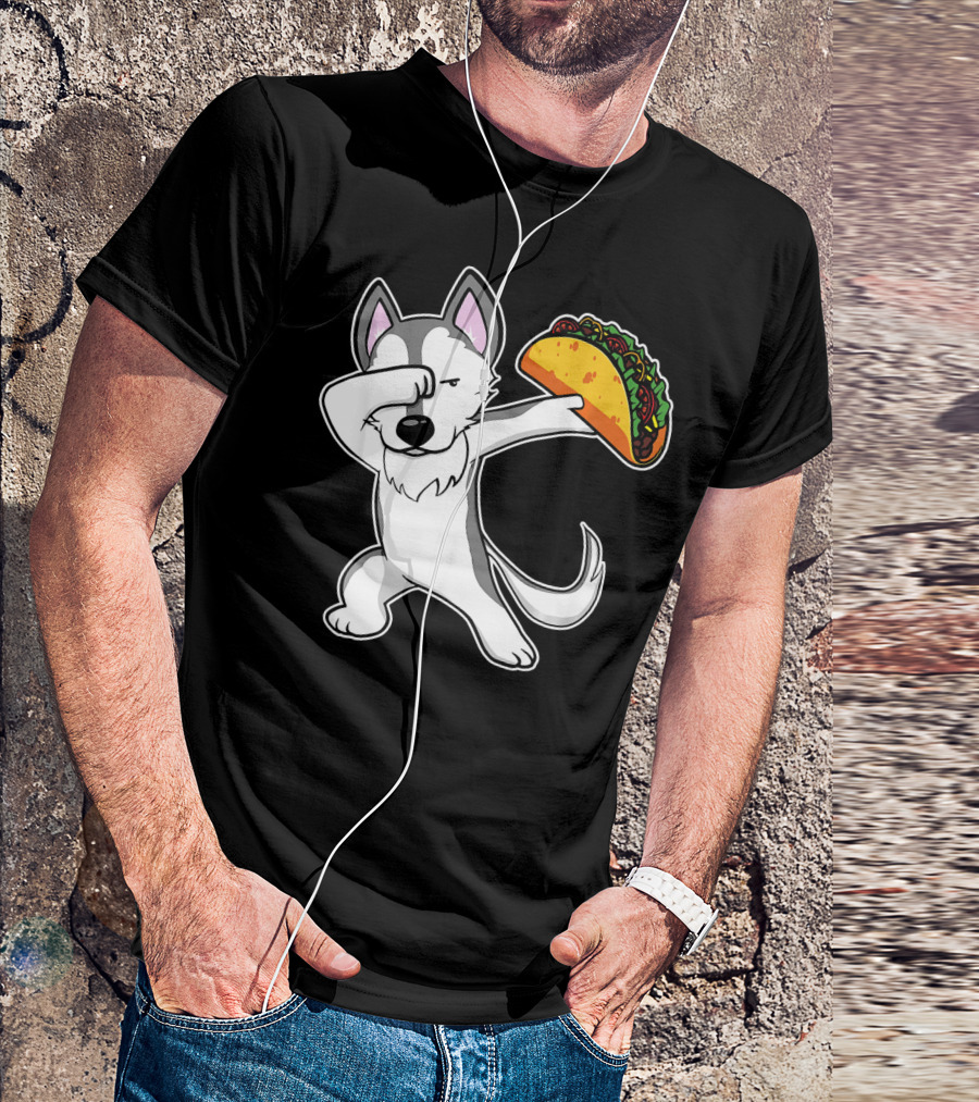 Husky Dabbing With Taco Funny Dance Lover T-Shirt