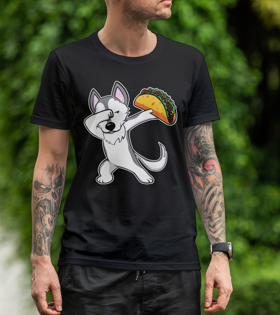 Husky Dabbing With Taco Funny Dance Lover T-Shirt