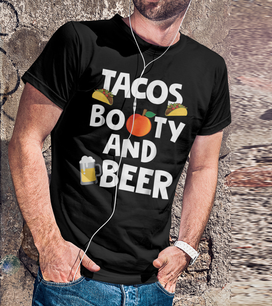 Mens Funny Tacos Peach Booty And Beer With Emoji Graphics T-Shirt