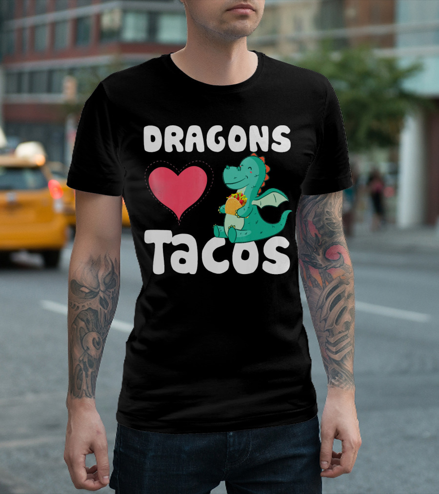 Dragons Love Tacos Heart Dragon Eating Taco T-Shirt