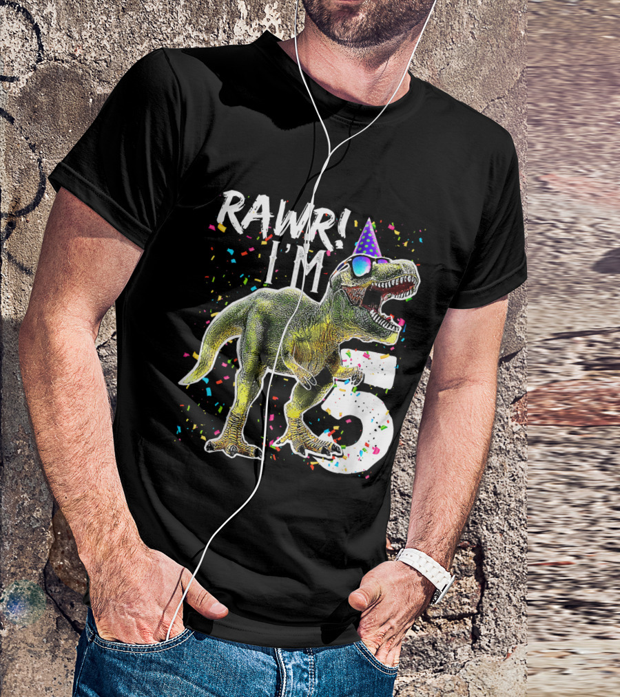 Rawr I'm 5 Dinosaur Birthday Party Hat Confetti T-Shirt