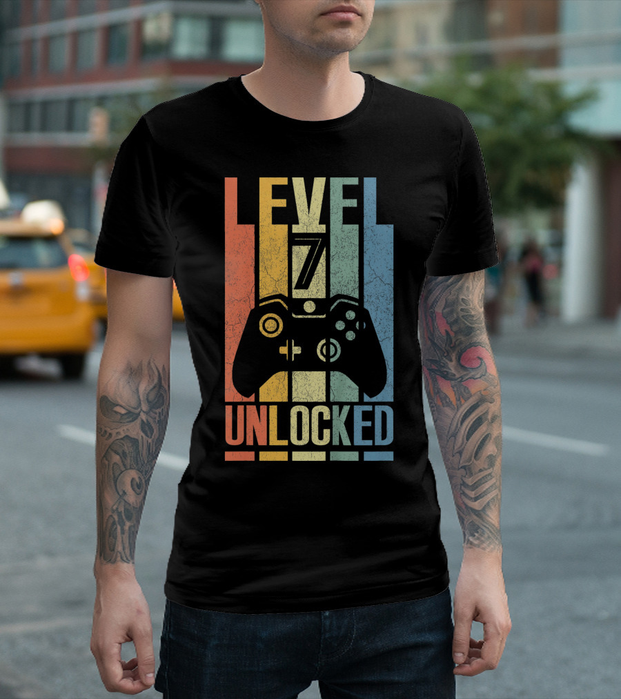 Level 7 Unlocked Video Game Controller Retro Kids T-Shirt