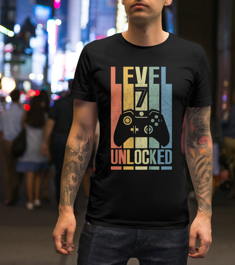 Level 7 Unlocked Video Game Controller Retro Kids T-Shirt
