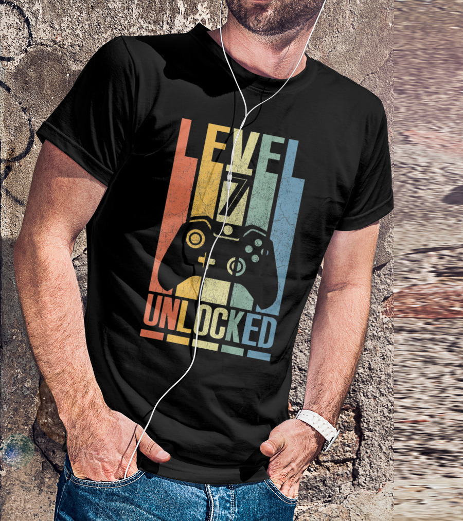 Level 7 Unlocked Video Game Controller Retro Kids T-Shirt