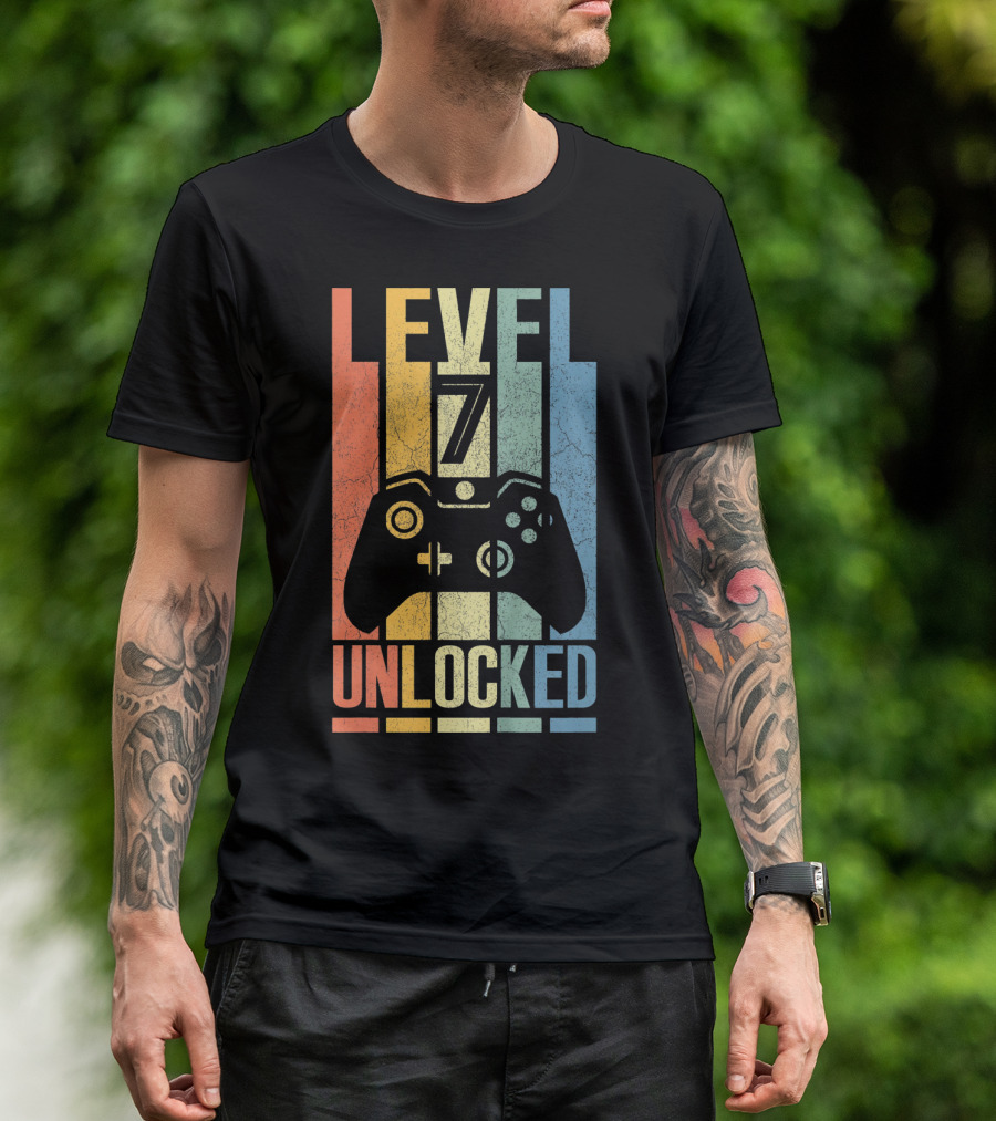 Level 7 Unlocked Video Game Controller Retro Kids T-Shirt