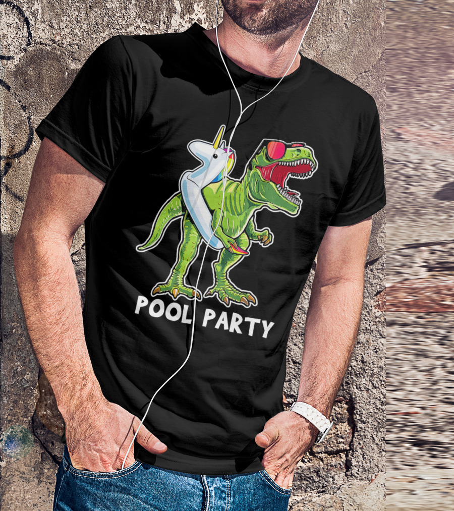 Pool Party Rex Dinosaur With Unicorn Float And Sunglasses T-Shirt