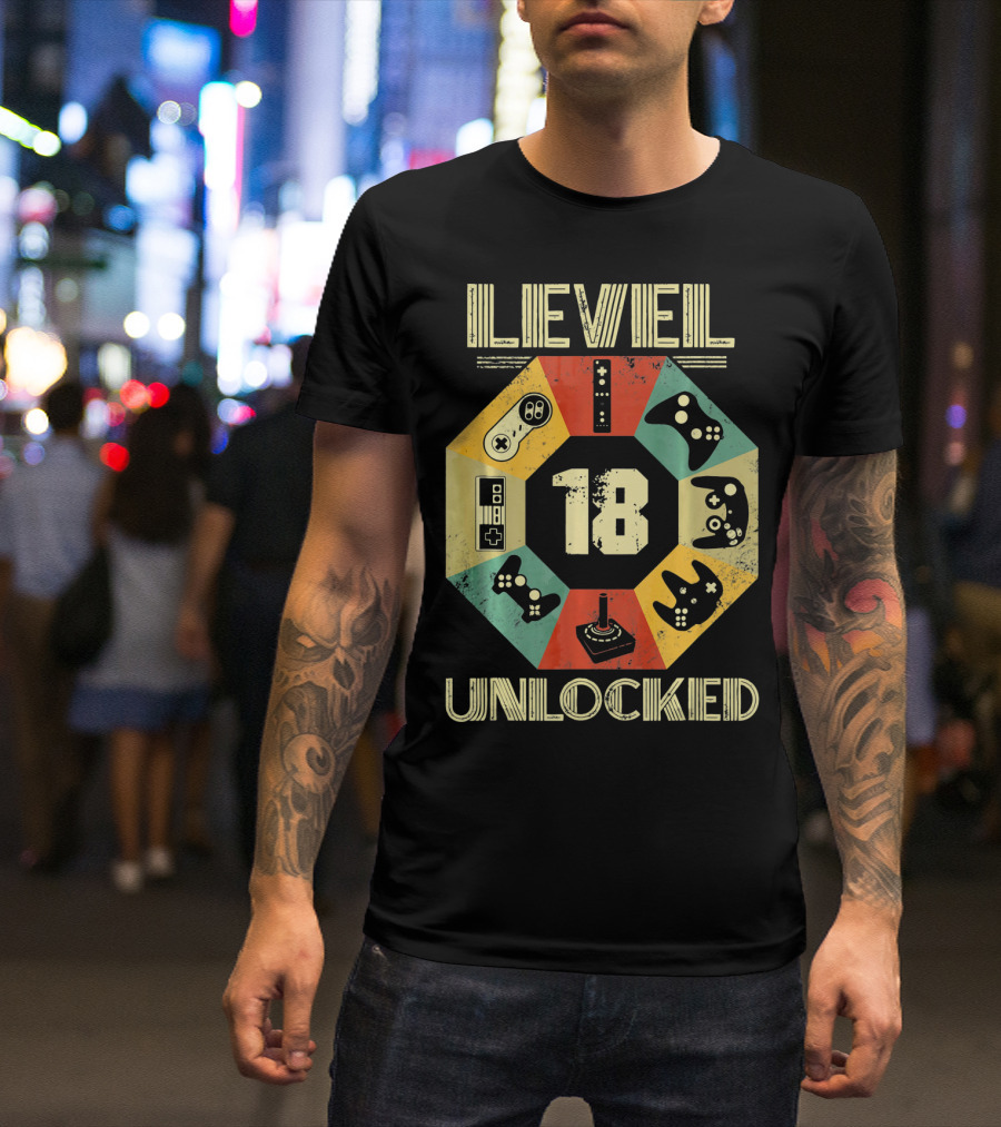 Level 18 Unlocked Video Game Controllers Retro T-Shirt