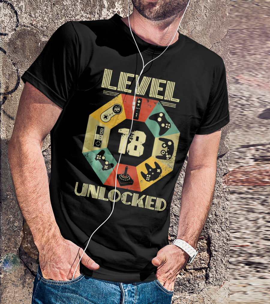 Level 18 Unlocked Video Game Controllers Retro T-Shirt
