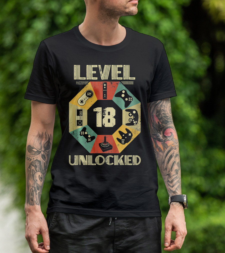 Level 18 Unlocked Video Game Controllers Retro T-Shirt