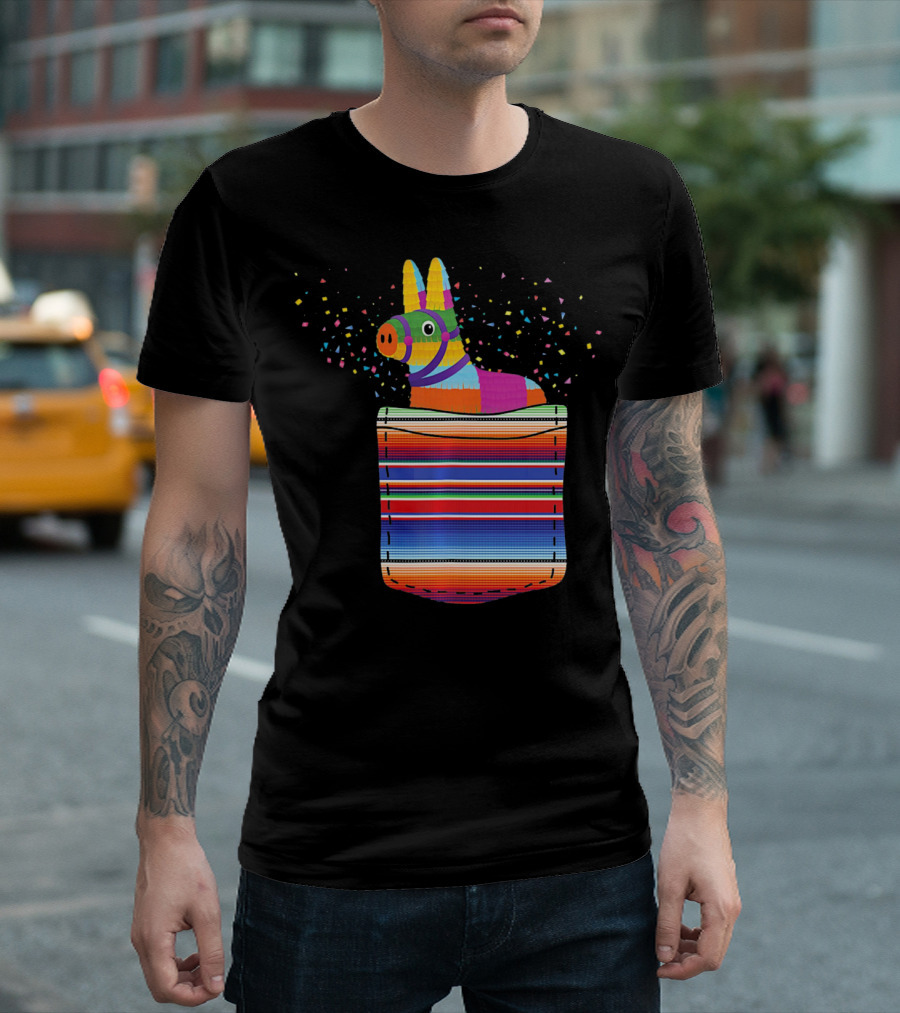 Pocket Pinata Serape Fiesta Blanket Confetti Burst T-Shirt
