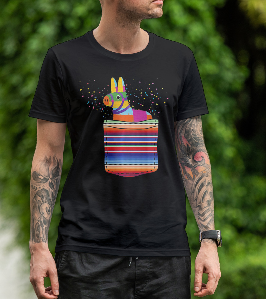Pocket Pinata Serape Fiesta Blanket Confetti Burst T-Shirt