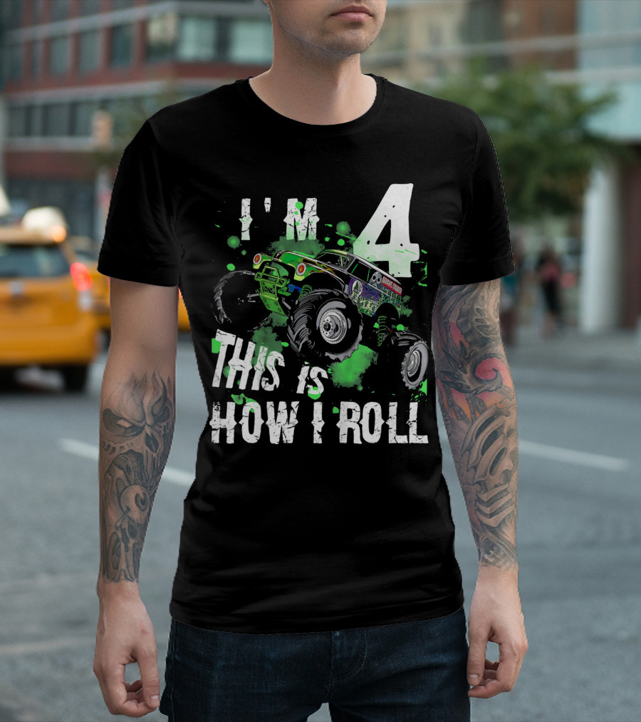 I'm 4 This Is How I Roll Monster Truck Kids T-Shirt