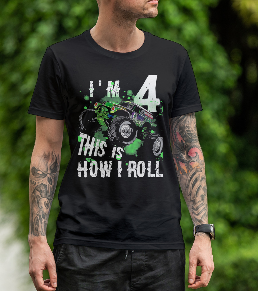 I'm 4 This Is How I Roll Monster Truck Kids T-Shirt