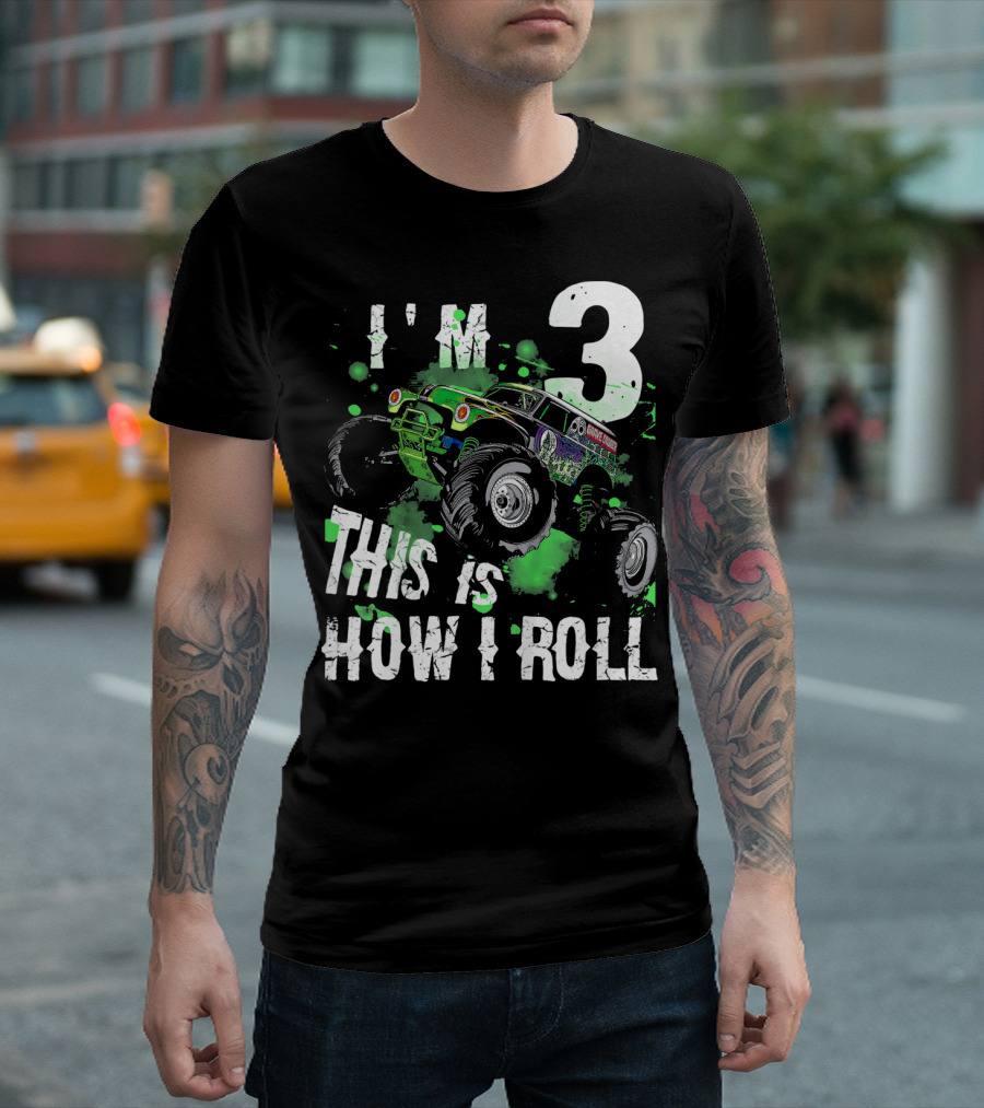 I'm 3 This Is How I Roll Kids Monster Truck T-Shirt
