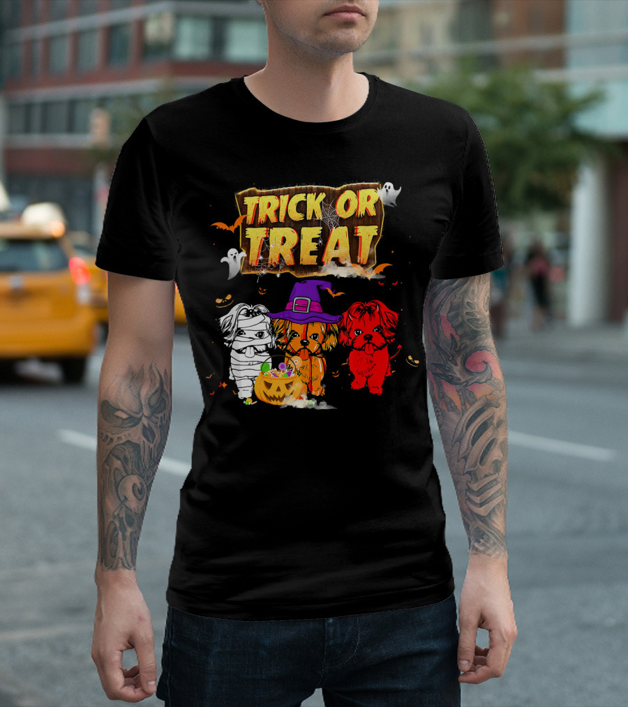 Trick or Treat Three Shih Tzu Pumpkin Ghosts T-Shirt