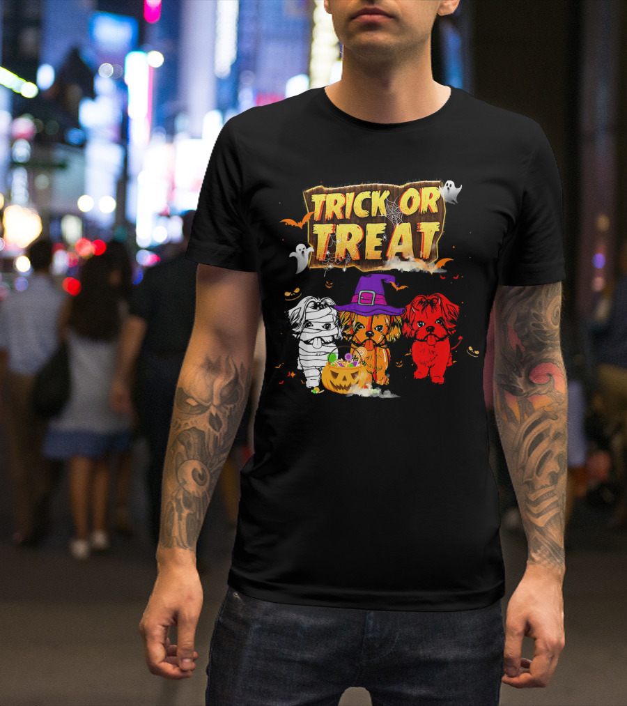 Trick Or Treat Three Shih Tzu Pumpkin Ghosts T-Shirt