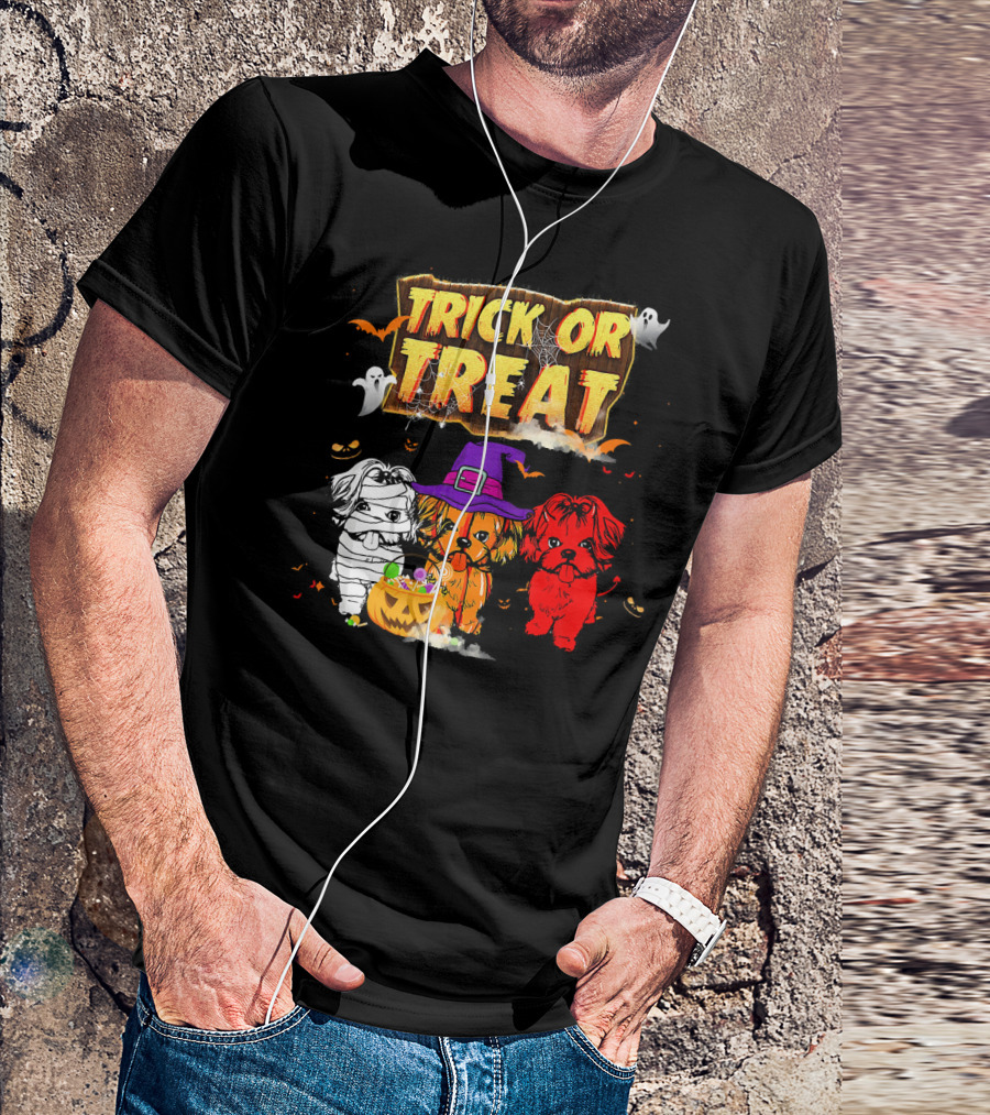 Trick Or Treat Three Shih Tzu Pumpkin Ghosts T-Shirt