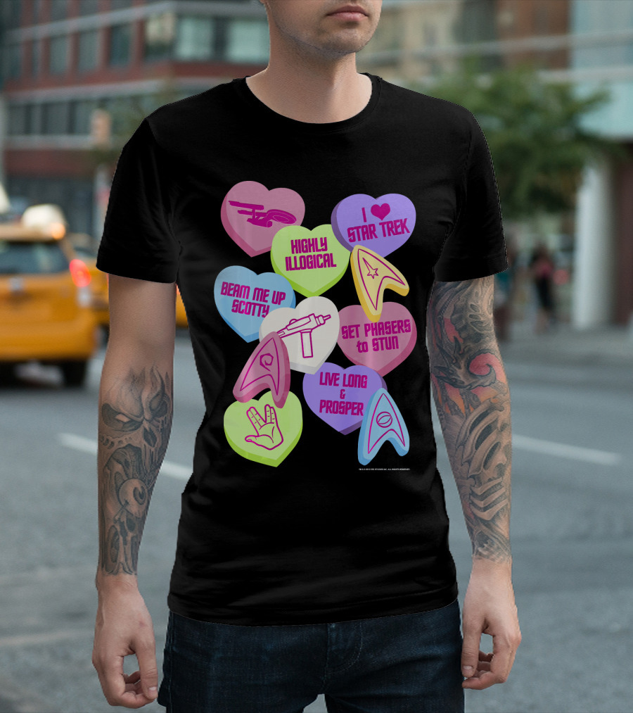 Beam Me Up Scotty Star Trek Candy Hearts Valentines Day Live Long and Prosper T-Shirt