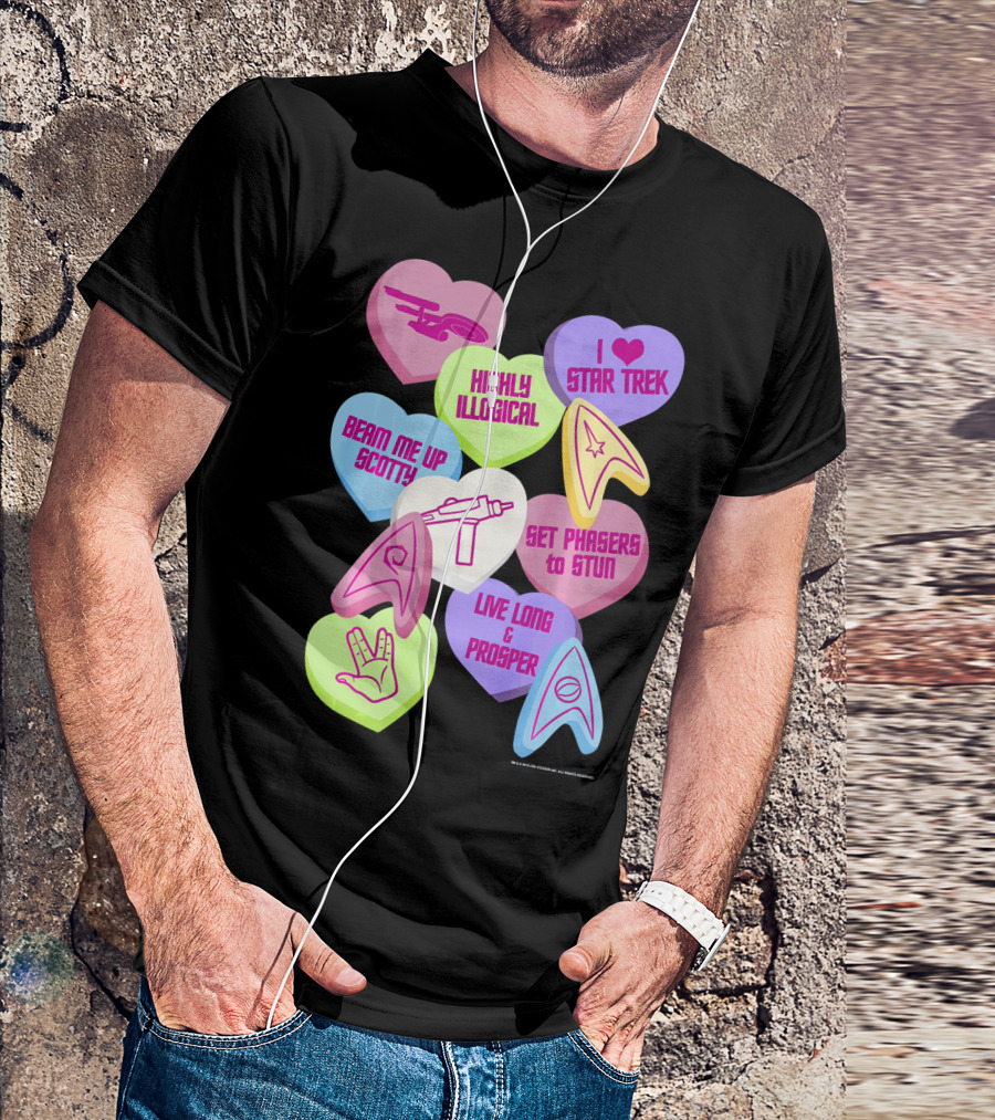 Beam Me Up Scotty Star Trek Candy Hearts Valentines Day Live Long And Prosper T-Shirt