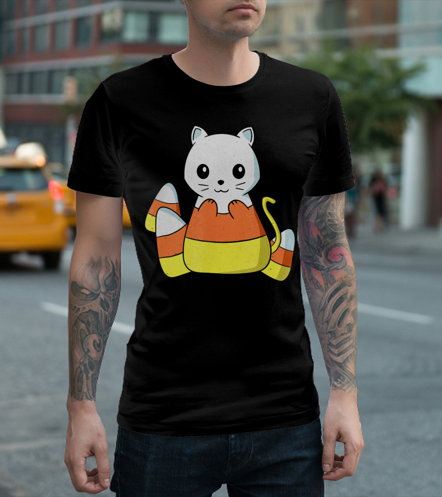 Adorable Candy Corn Cat Halloween Kitty T-Shirt