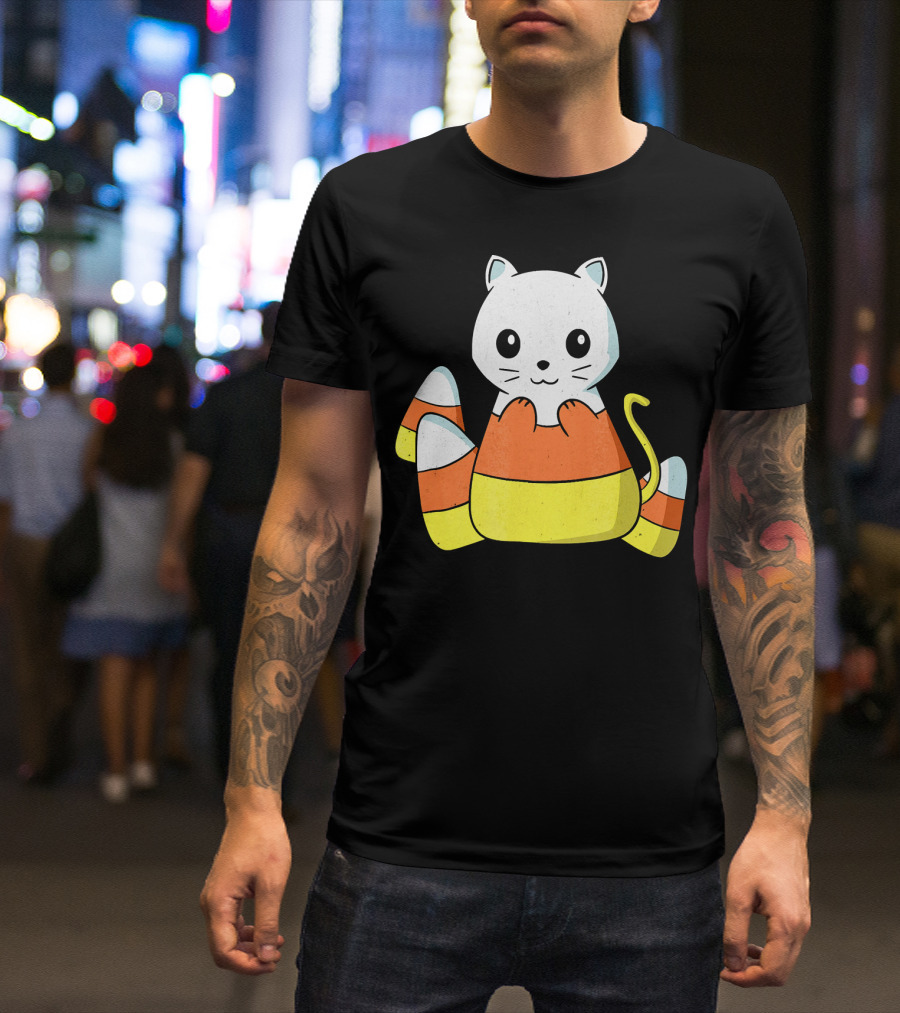 Adorable Candy Corn Cat Halloween Kitty T-Shirt