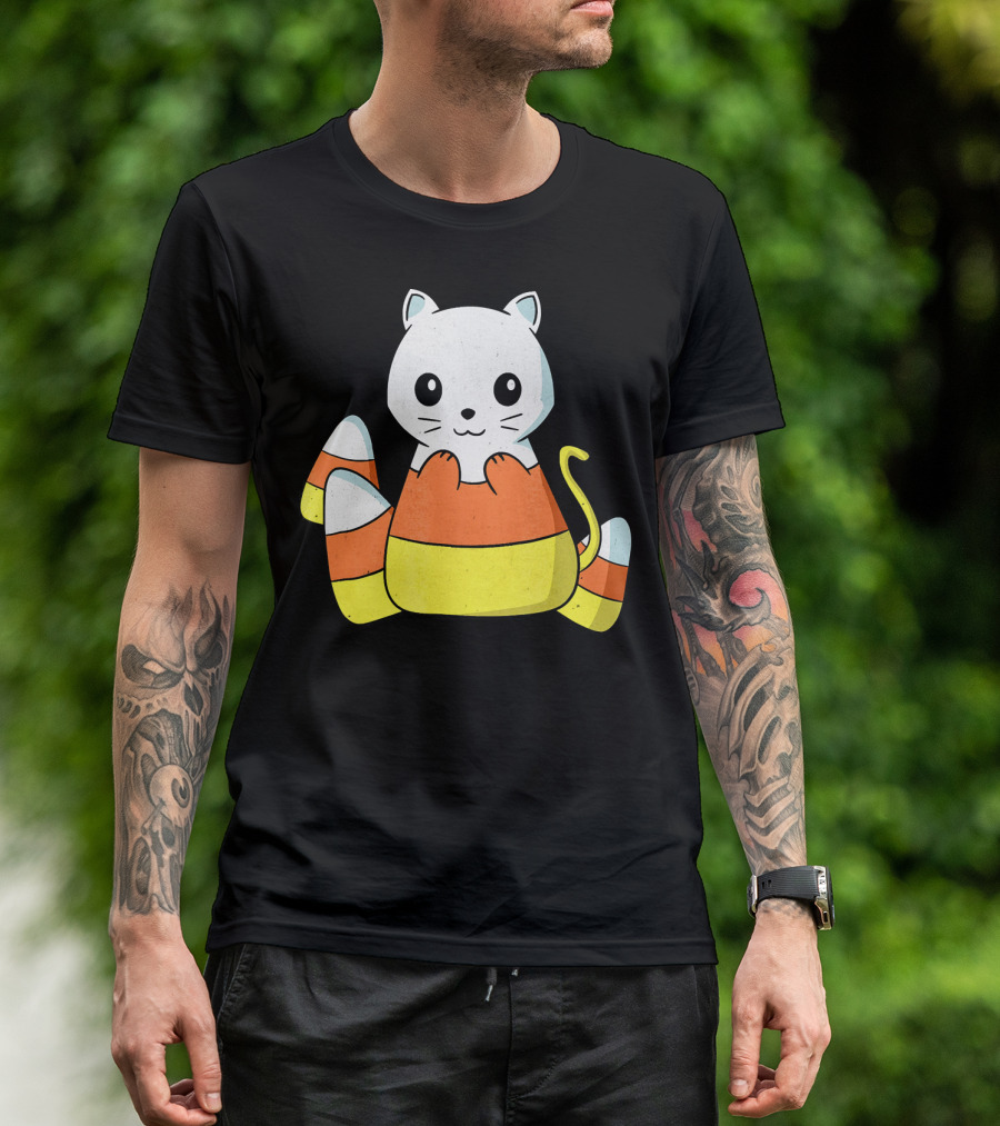 Adorable Candy Corn Cat Halloween Kitty T-Shirt
