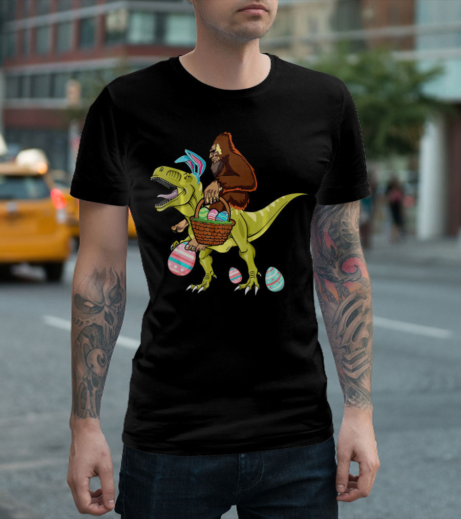 Bigfoot Dinosaur Easter Eggs Basket T-Shirt