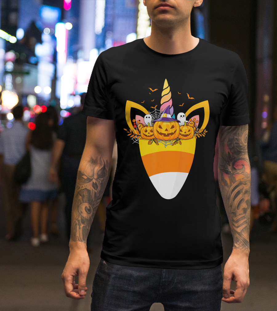 Unicorn Candy Corn Pumpkin Ghost Halloween Boo T-Shirt