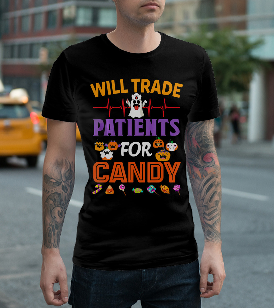Will Trade Patients for Candy Funny Halloween Ghost Pumpkins Candy Icons T-Shirt
