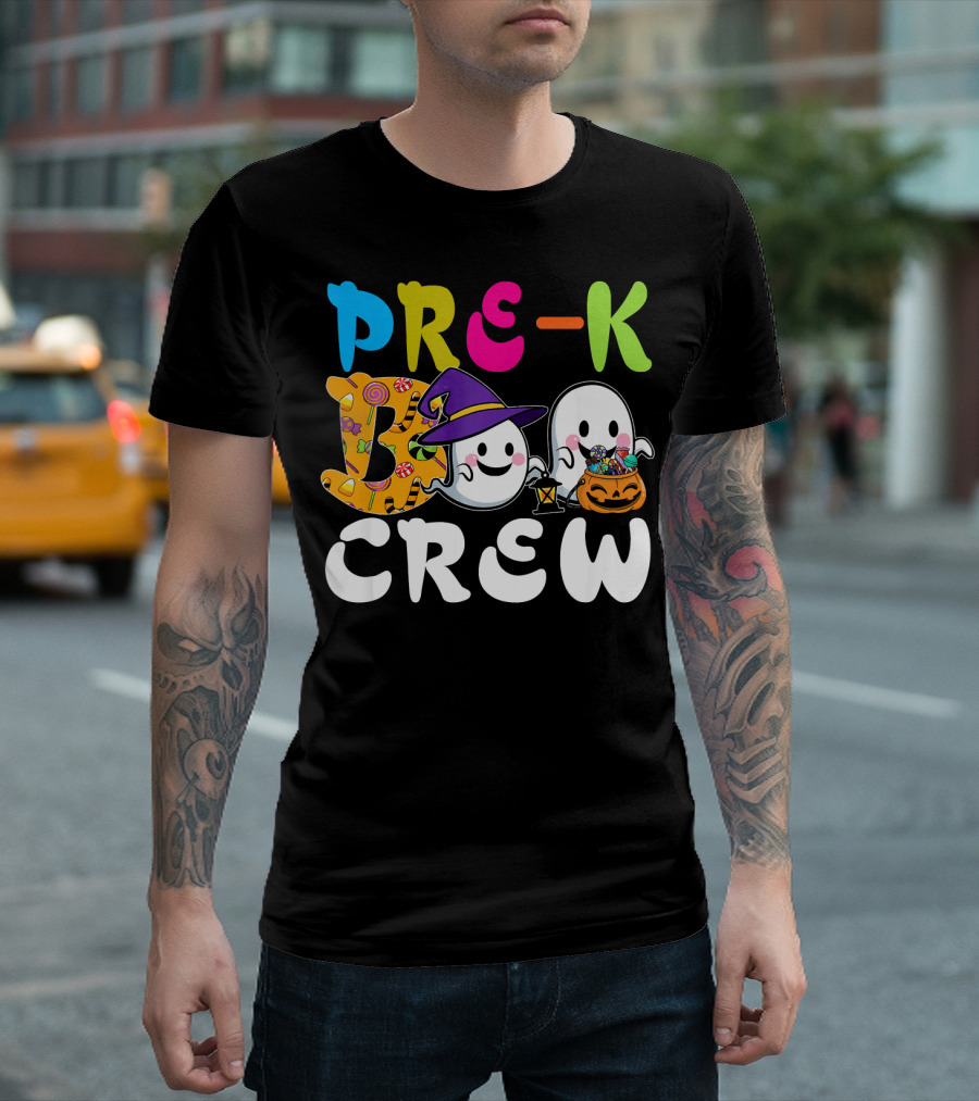 Pre-K Boo Crew Halloween Ghost Witch Candy Lantern T-Shirt