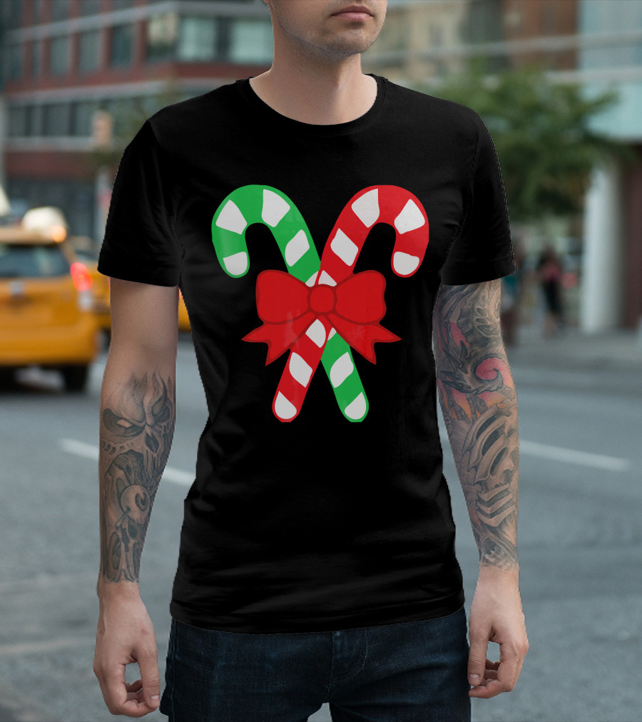 Candy Canes Christmas Holiday Red Bow Iconic Symbols T-Shirt