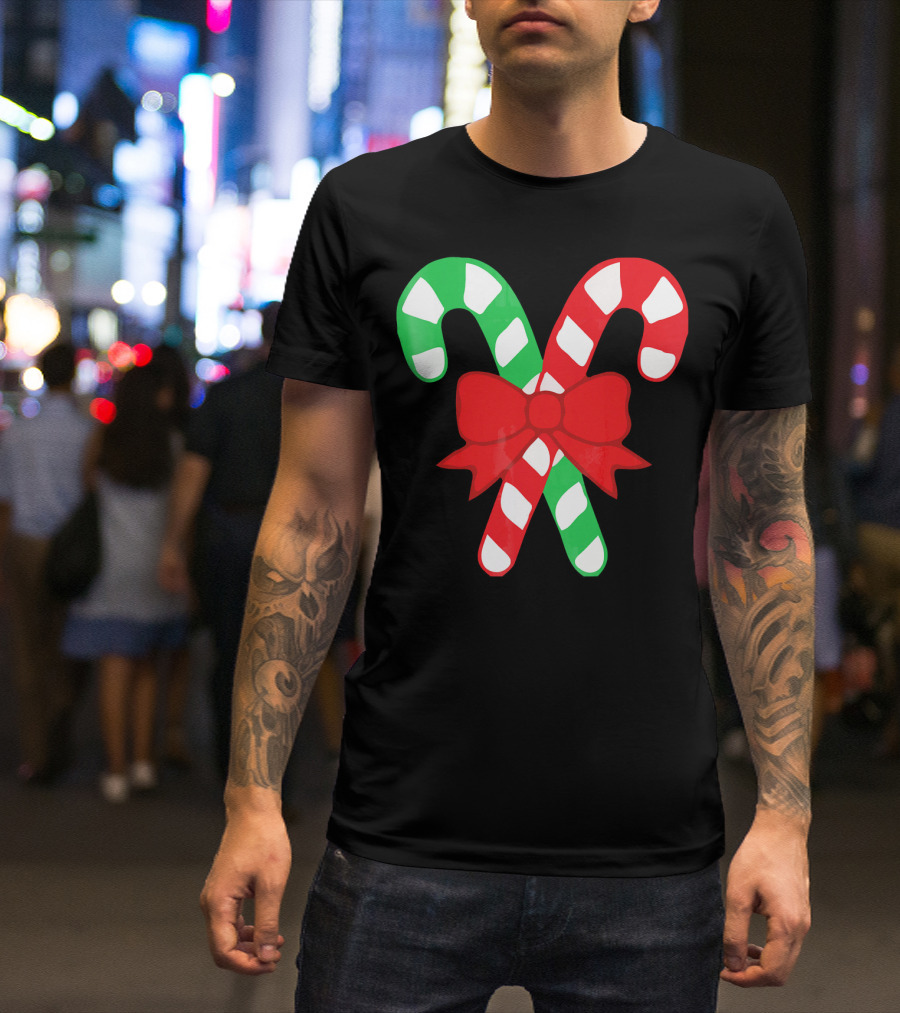 Candy Canes Christmas Holiday Red Bow Iconic Symbols T-Shirt