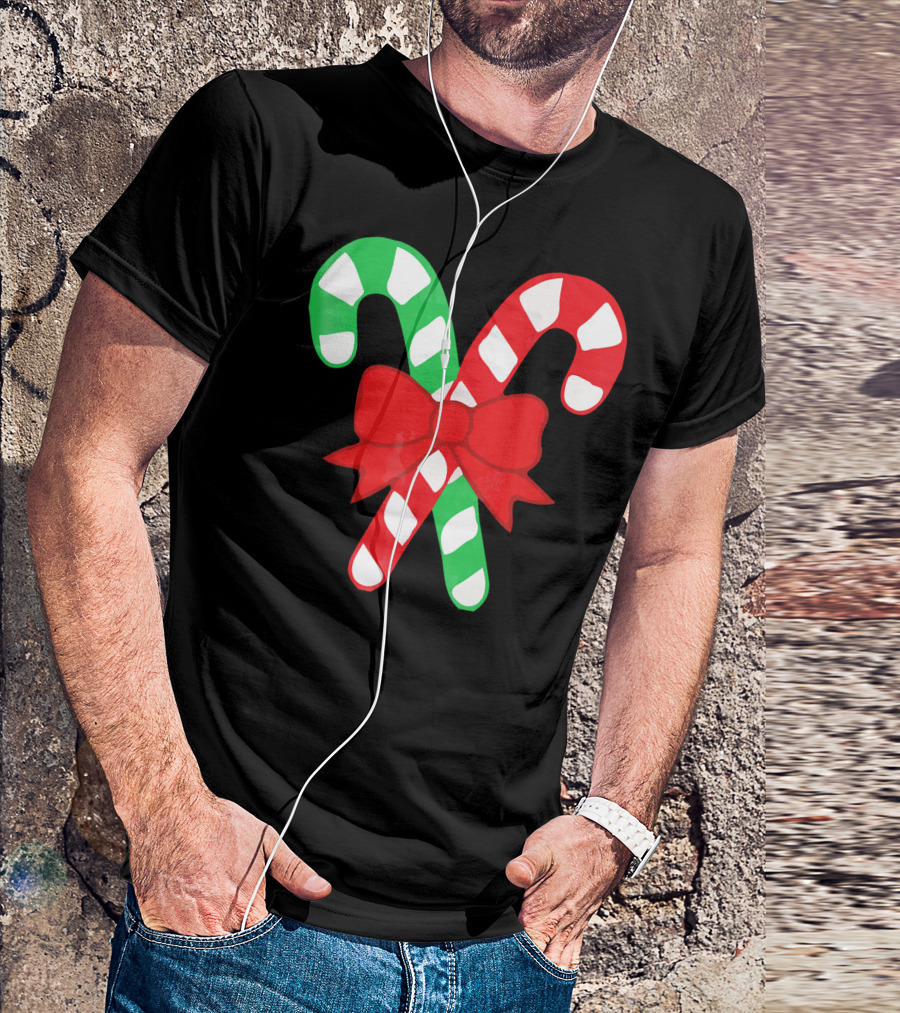 Candy Canes Christmas Holiday Red Bow Iconic Symbols T-Shirt