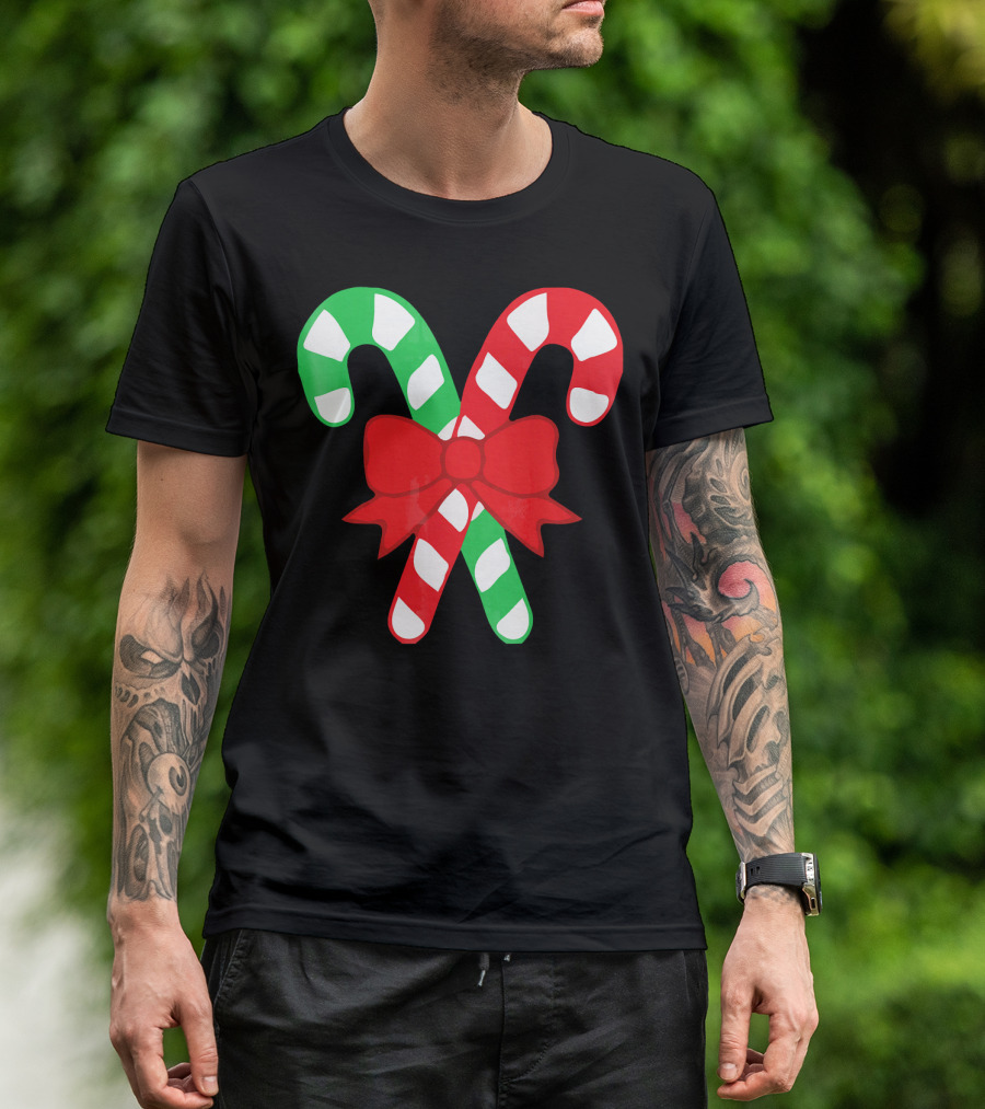 Candy Canes Christmas Holiday Red Bow Iconic Symbols T-Shirt