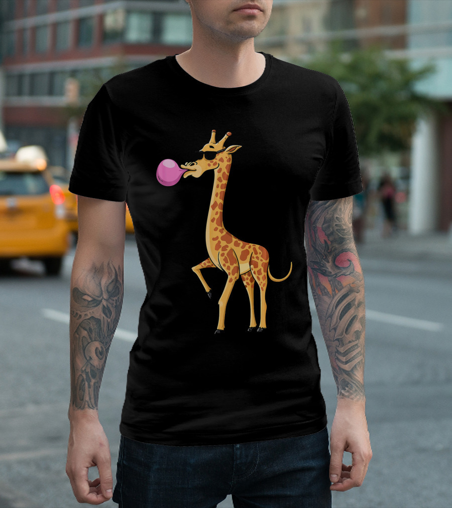 Funny Bubble Gum Blowing Giraffe Animal T-Shirt