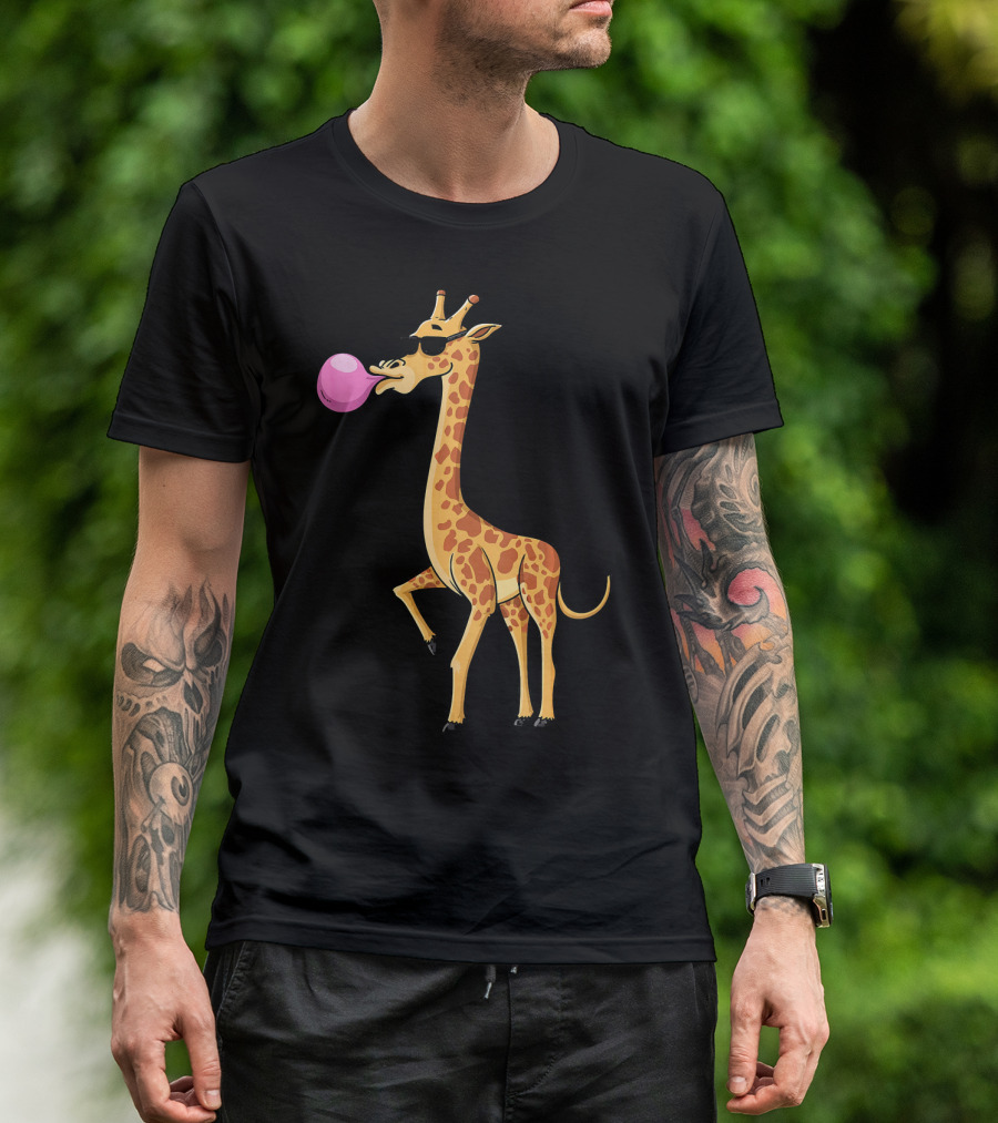 Funny Bubble Gum Blowing Giraffe Animal T-Shirt