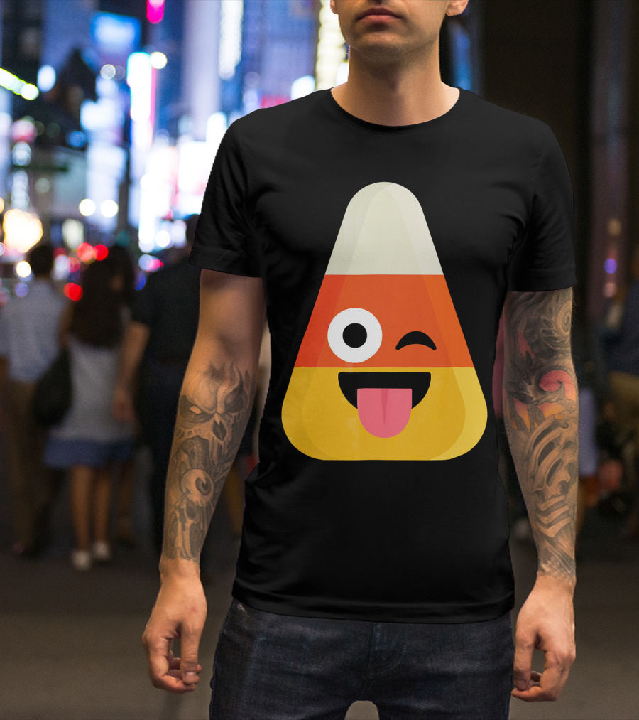 Candy Corn Emoji Wink Tongue Out Face T-Shirt
