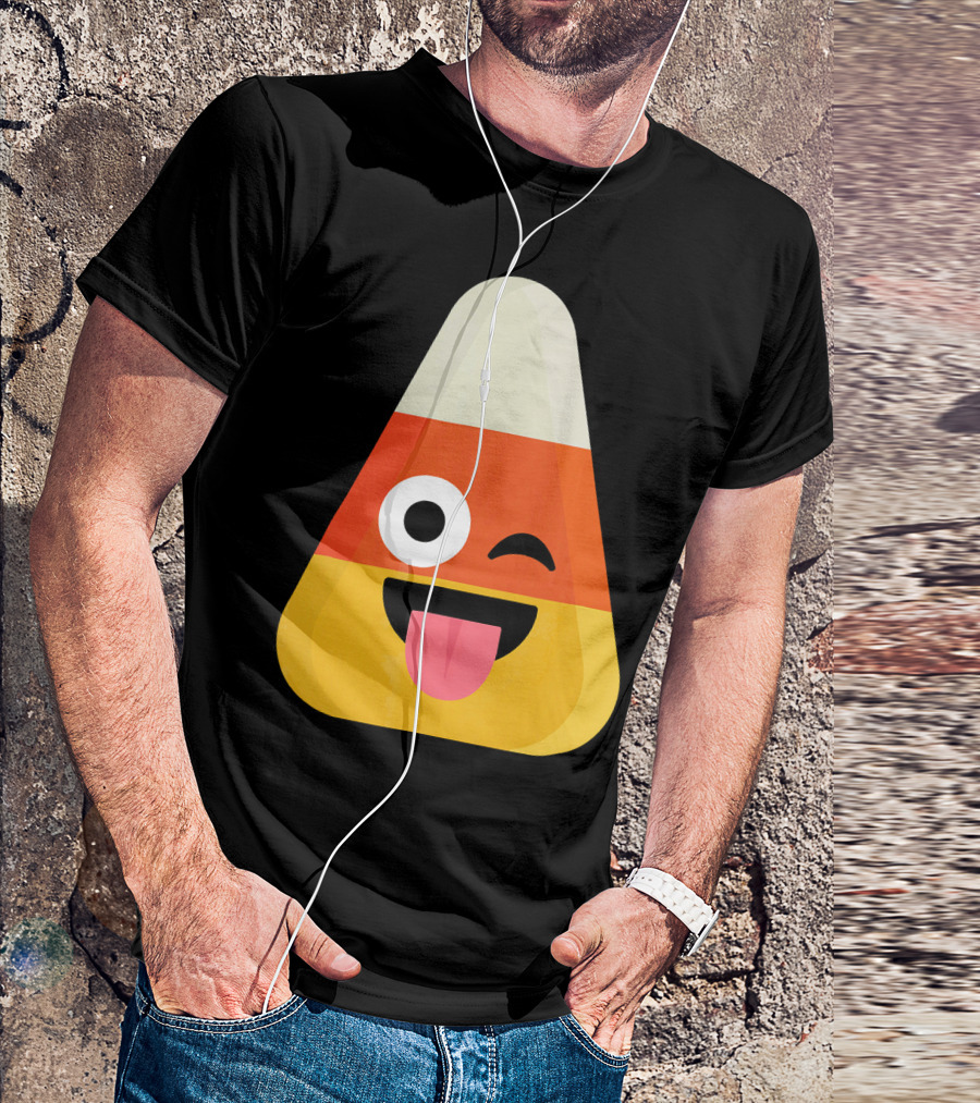 Candy Corn Emoji Wink Tongue Out Face T-Shirt