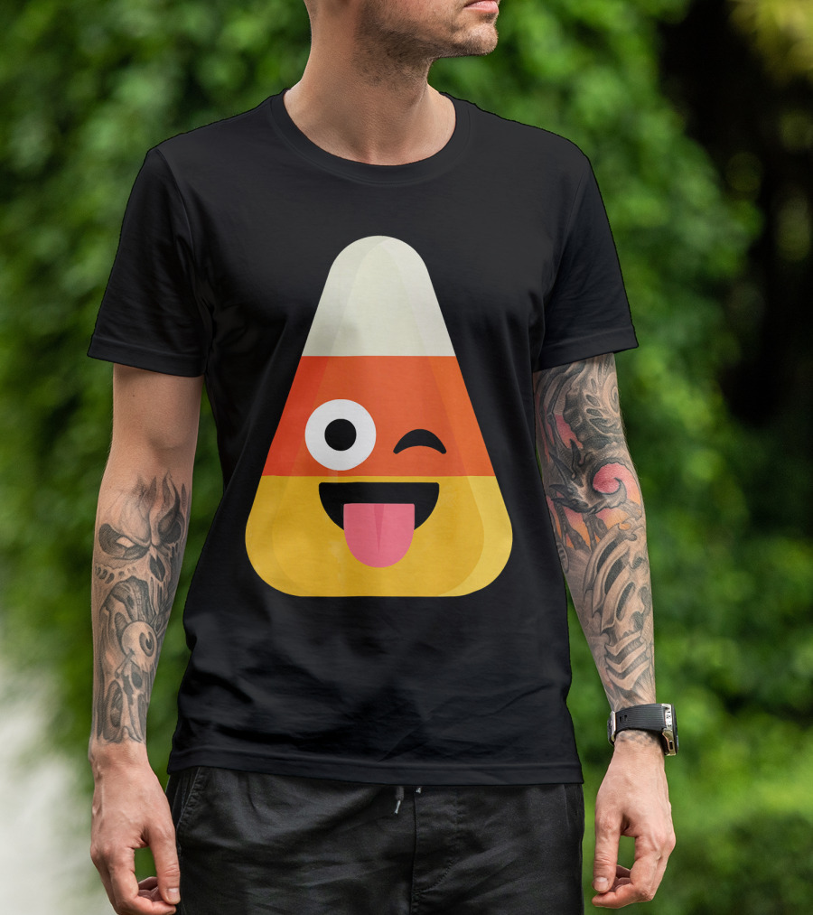 Candy Corn Emoji Wink Tongue Out Face T-Shirt