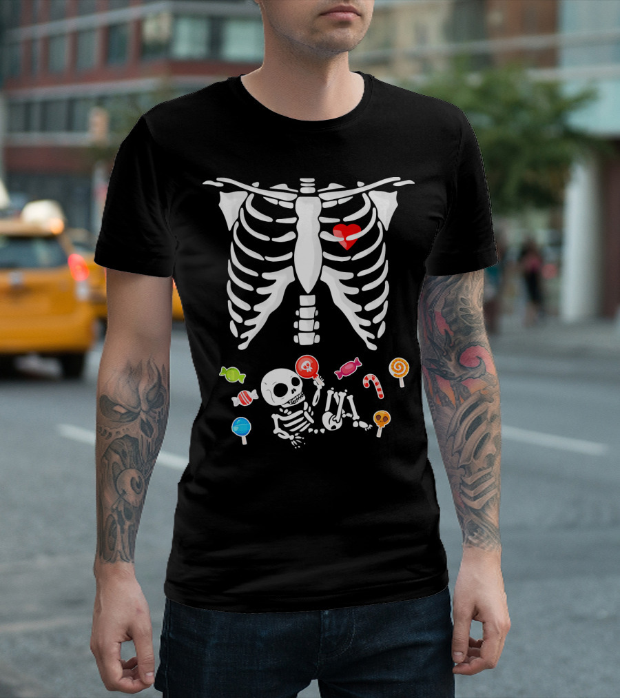 Baby Skeleton Candy Heart Ribcage Halloween Pregnancy T-Shirt