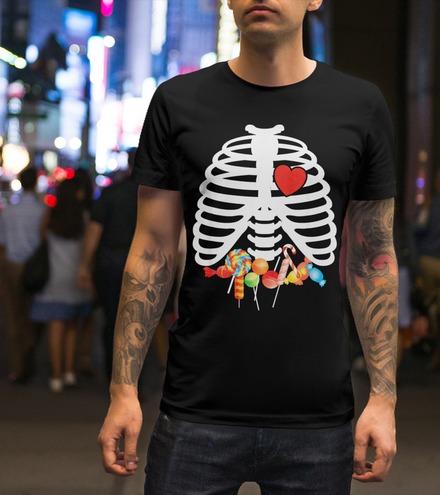 Xray Skeleton Rib Cage Heart Sweet Candy Lollipops T-Shirt